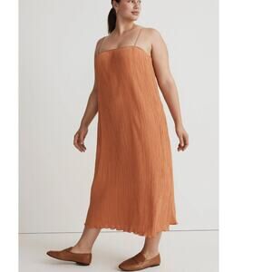 New Madewell The Goldie Plisse Dress Midi Pleated Dress Burnt Orange Size 12